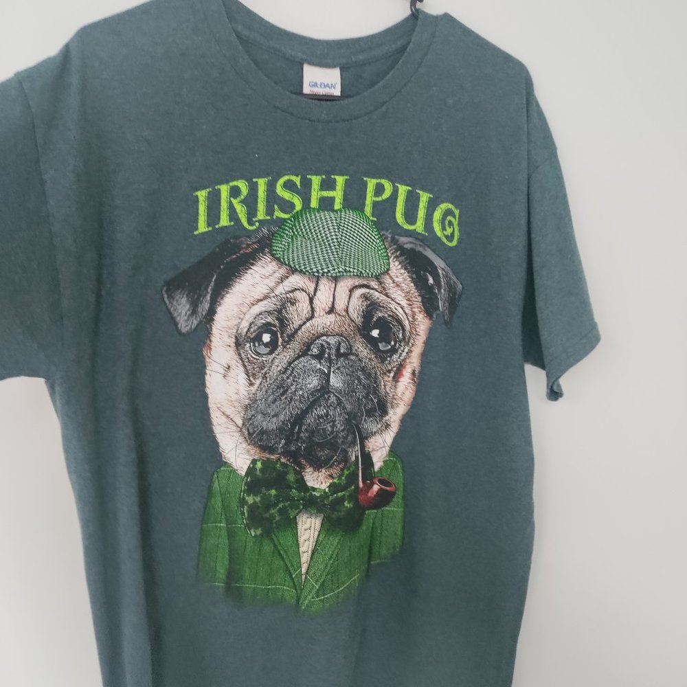 Irish Pug T Shirt Men's Large oversized Grey